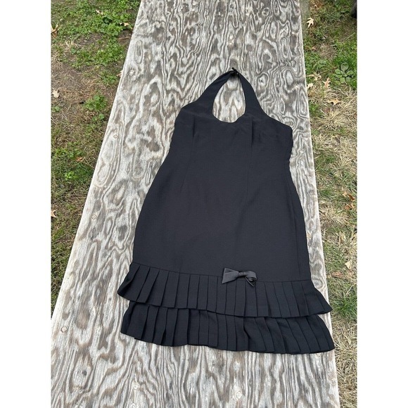 Amanda Smith Black Halter‎ Dress Women’s Size 12 Pleated Hem Back Zip Fairy Fall - Picture 2 of 8